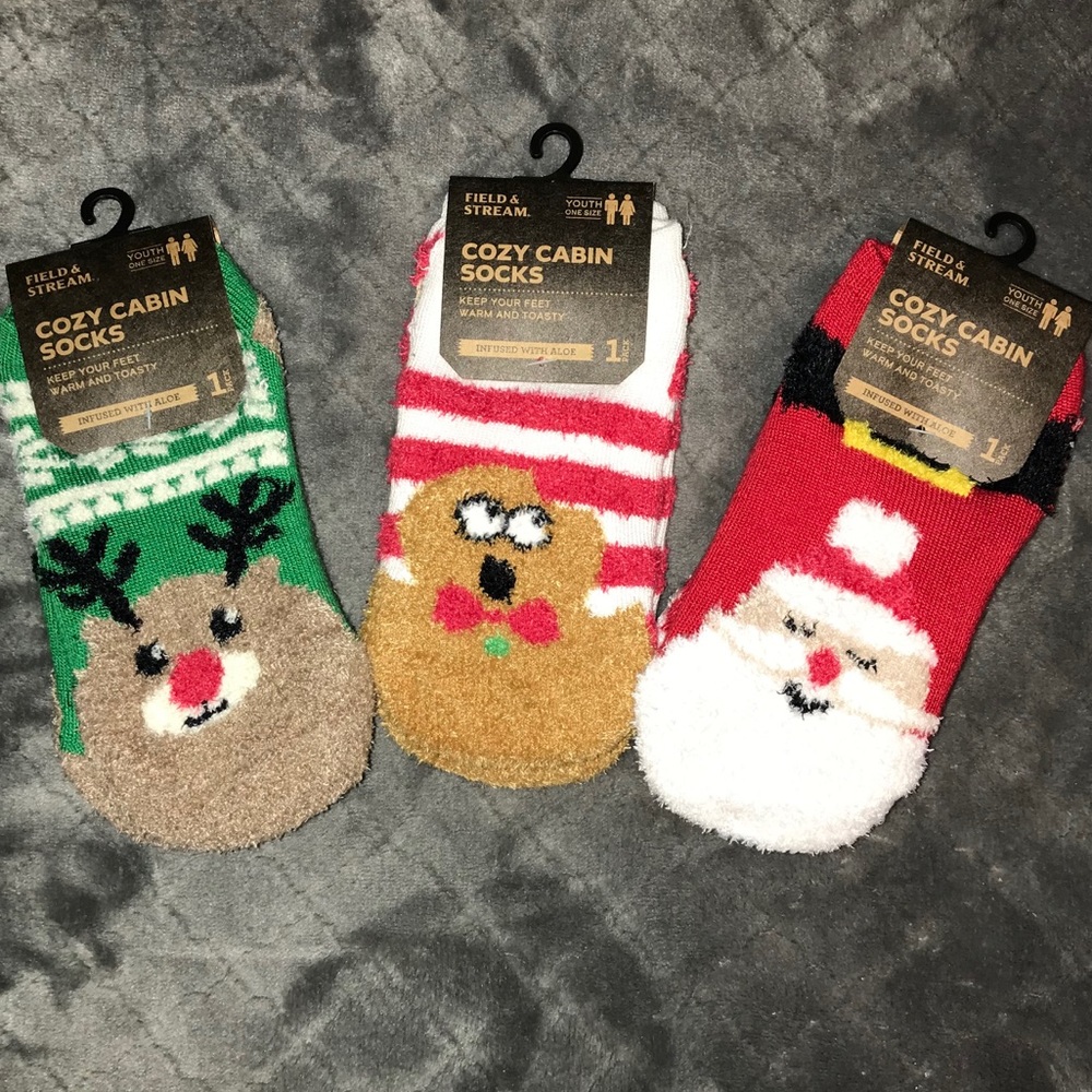 3 Plush Holiday Socks - Santa, Reindeer, Gingerman